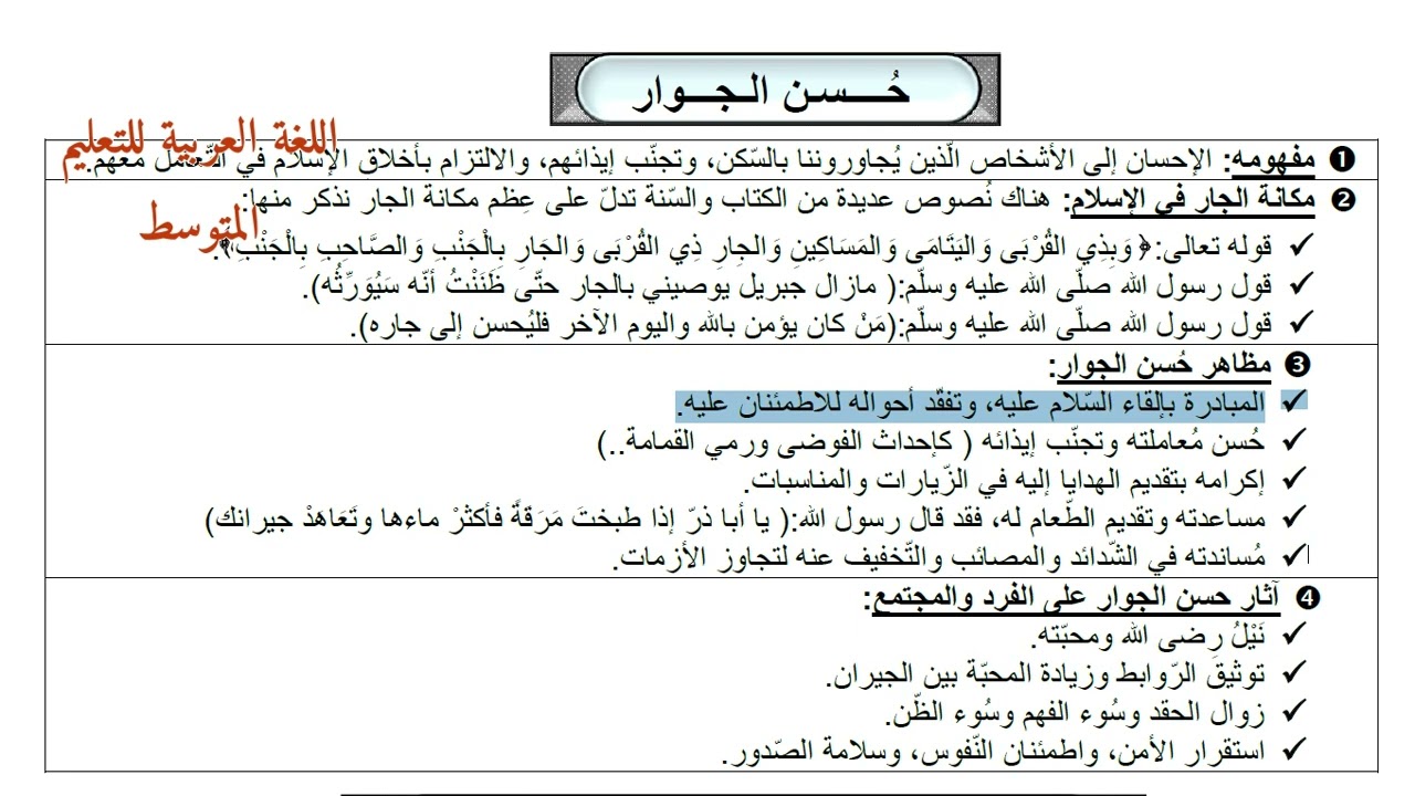 مراجعة لدروس التربية الإسلامية. الرابعة المتوسطة. حسن الجوار. شهادة التعليم المتوسط 2023