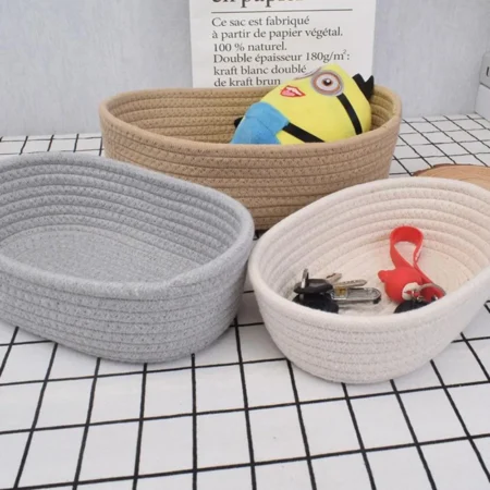 Mir de Rangement en Fil de Coton Tissé à la Main, Boîte de Bureau pour Cosmétiques, Snack, Porche, Cadeau