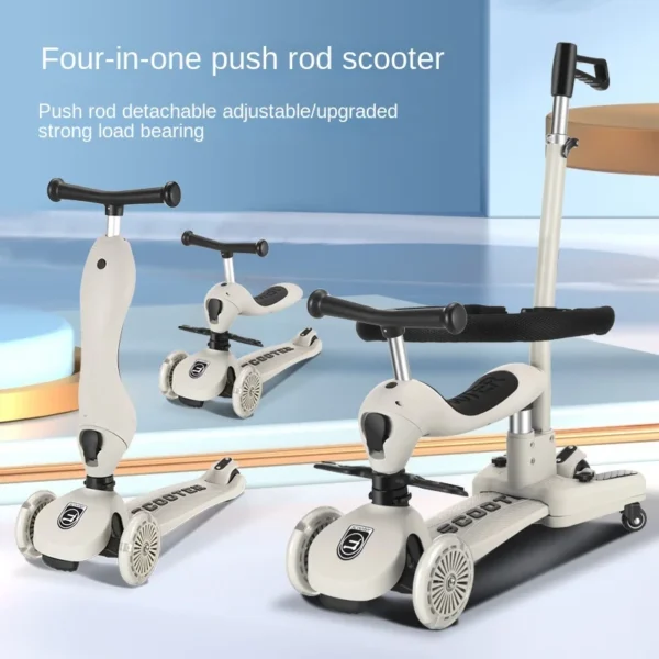 ⁦Trottinette pour enfants de 2, 3, 6 et 12 ans, bébé garçon et fille, trois en un, peut s'asseoir, rouler, glisser et pousser avec anneau de sécurité⁩ - الصورة ⁦2⁩