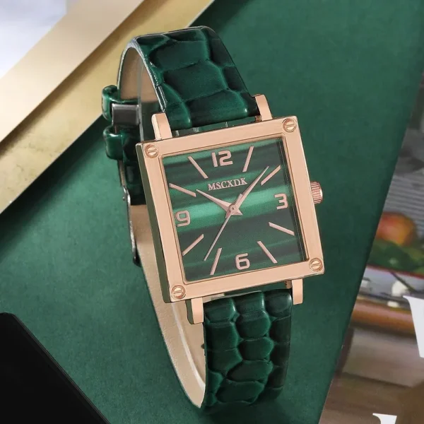 ⁦Ensemble de montres ceinture en cuir pour femmes, montres-bracelets à quartz pour dames, horloge habillée, lunettes décontractées, mode, 2 pièces⁩ - الصورة ⁦3⁩