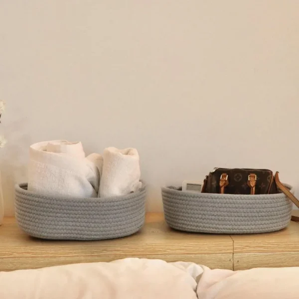 ⁦Mir de Rangement en Fil de Coton Tissé à la Main, Boîte de Bureau pour Cosmétiques, Snack, Porche, Cadeau⁩ - الصورة ⁦4⁩