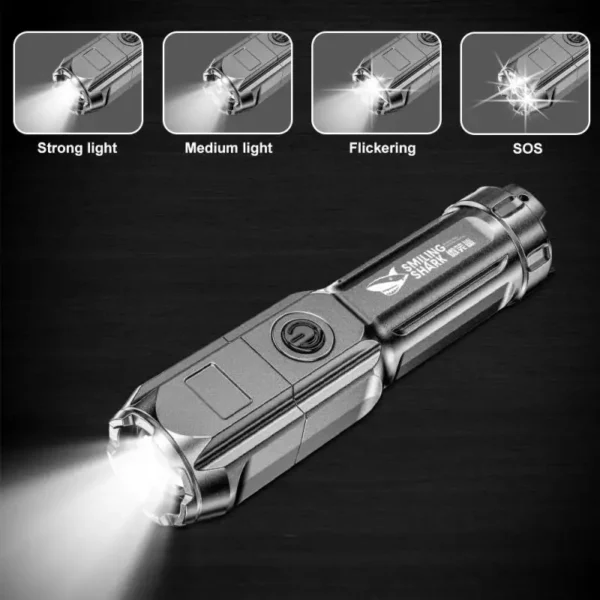 ⁦Lampe de poche LED aste USB 18650, lampe de poche étanche, lampe de poche à n'aime, lampe de poche à lumière douce, pêche et chasse, 100000 lumens, injuste⁩ - الصورة ⁦4⁩