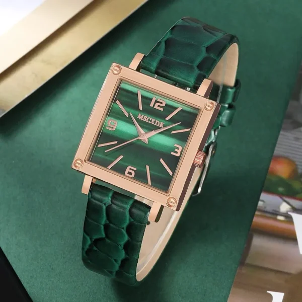 ⁦Ensemble de montres ceinture en cuir pour femmes, montres-bracelets à quartz pour dames, horloge habillée, lunettes décontractées, mode, 2 pièces⁩ - الصورة ⁦2⁩