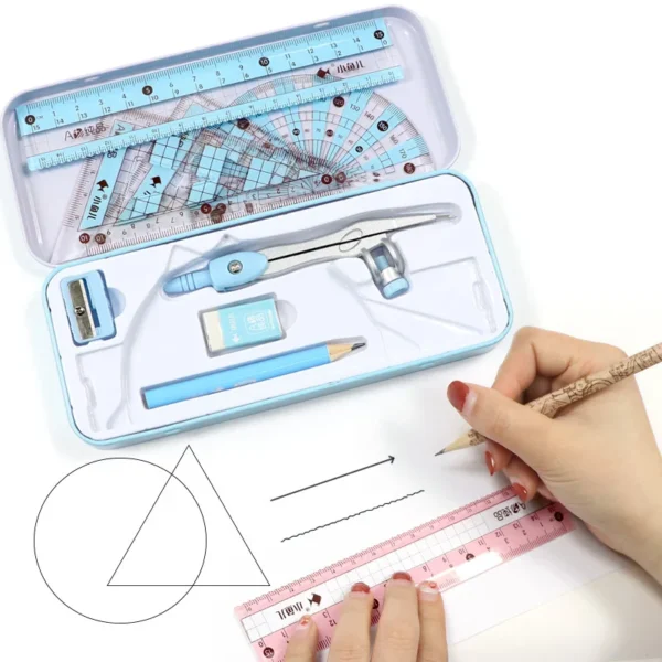 ⁦Ensemble de crayons de géométrie mathématique pour garçon et fille, règle, boussole, mathématiques, étudiant, dessin, acquisition, cadeau, fournitures scolaires, 8 pièces, ensemble⁩ - الصورة ⁦2⁩