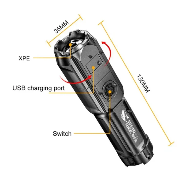 ⁦Lampe de poche LED aste USB 18650, lampe de poche étanche, lampe de poche à n'aime, lampe de poche à lumière douce, pêche et chasse, 100000 lumens, injuste⁩ - الصورة ⁦3⁩