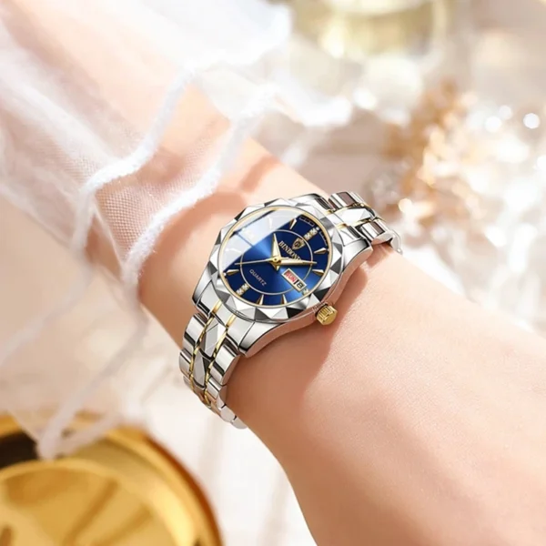⁦BINBOND-Montre Japonaise à Quartz Dorée pour Femme, Marque de Luxe, Bracelet en Acier Inoxydable, Date Semaine, Horloge⁩ - الصورة ⁦2⁩