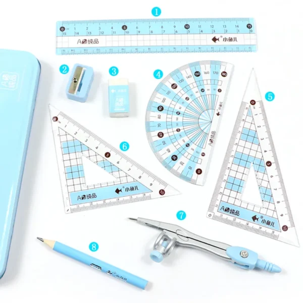 ⁦Ensemble de crayons de géométrie mathématique pour garçon et fille, règle, boussole, mathématiques, étudiant, dessin, acquisition, cadeau, fournitures scolaires, 8 pièces, ensemble⁩ - الصورة ⁦5⁩