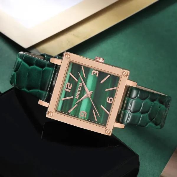 ⁦Ensemble de montres ceinture en cuir pour femmes, montres-bracelets à quartz pour dames, horloge habillée, lunettes décontractées, mode, 2 pièces⁩ - الصورة ⁦4⁩