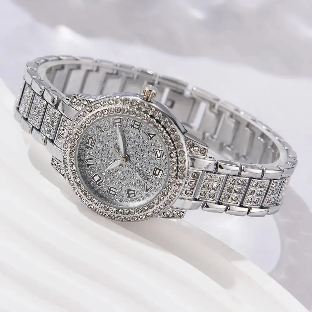 6PCS femmes montre de luxe élégant alliage montre-bracelet en cristal pour dames cadeau montre à Quartz - الصورة 6
