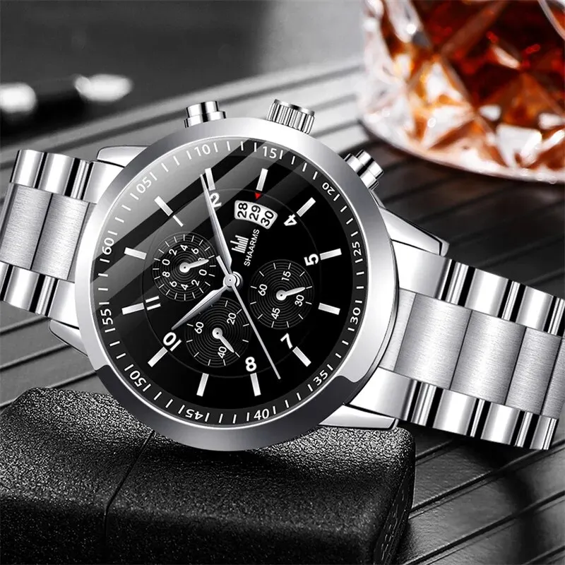 Montres en acier inoxydable pour hommes, montre-bracelet à quartz de luxe, horloge calendrier, montre d'affaires décontractée, ensemble de bracelets, Reloj zones bre, mode - الصورة 4