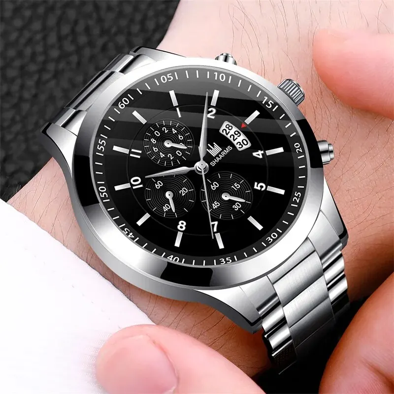 Montres en acier inoxydable pour hommes, montre-bracelet à quartz de luxe, horloge calendrier, montre d'affaires décontractée, ensemble de bracelets, Reloj zones bre, mode - الصورة 3