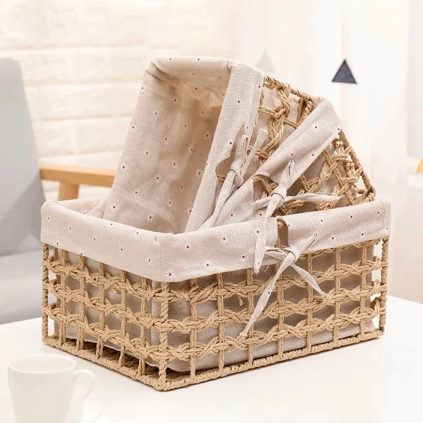 ⁦Mir de rangement tissé à la main, panier de rangement de bureau, organisateur de collations, boîte d'évaluation cosmétique, panier Osier, nouveau⁩ - الصورة ⁦5⁩