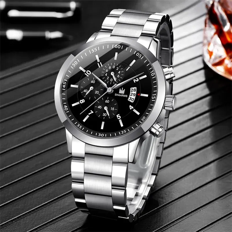 Montres en acier inoxydable pour hommes, montre-bracelet à quartz de luxe, horloge calendrier, montre d'affaires décontractée, ensemble de bracelets, Reloj zones bre, mode - الصورة 2