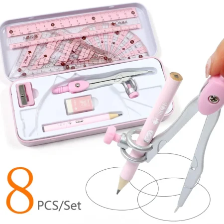 Ensemble de crayons de géométrie mathématique pour garçon et fille, règle, boussole, mathématiques, étudiant, dessin, acquisition, cadeau, fournitures scolaires, 8 pièces, ensemble