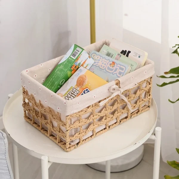 ⁦Mir de rangement tissé à la main, panier de rangement de bureau, organisateur de collations, boîte d'évaluation cosmétique, panier Osier, nouveau⁩ - الصورة ⁦6⁩