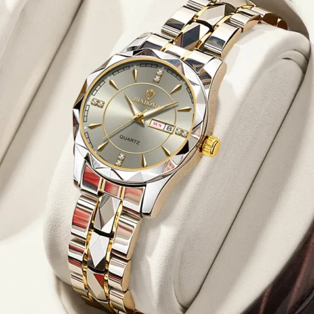 Montres de luxe en acier inoxydable pour femmes, montre-bracelet à quartz étanche pour dames, bracelet en or, cadeaux d'horloge féminine, nouvelle mode, 2024