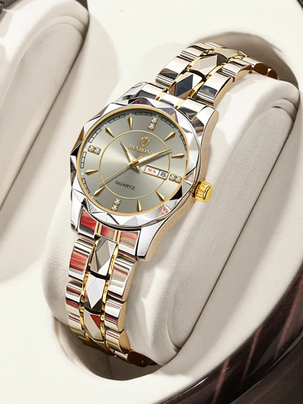 Montres de luxe en acier inoxydable pour femmes, montre-bracelet à quartz étanche pour dames, bracelet en or, cadeaux d'horloge féminine, nouvelle mode, 2024