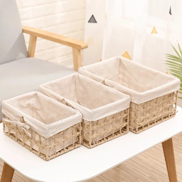 ⁦Mir de rangement tissé à la main, panier de rangement de bureau, organisateur de collations, boîte d'évaluation cosmétique, panier Osier, nouveau⁩ - الصورة ⁦2⁩