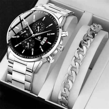 Montres en acier inoxydable pour hommes, montre-bracelet à quartz de luxe, horloge calendrier, montre d'affaires décontractée, ensemble de bracelets, Reloj zones bre, mode