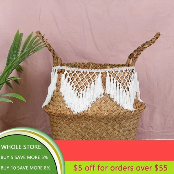 ⁦WUNICEF-mir en jonc de mer tissé pour pot de plantes, panier à linge, panier de pique-nique pour animaux de compagnie, panier à jouets, Osier⁩ - الصورة ⁦2⁩