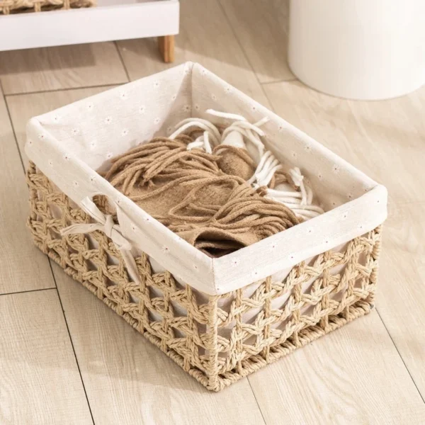 ⁦Mir de rangement tissé à la main, panier de rangement de bureau, organisateur de collations, boîte d'évaluation cosmétique, panier Osier, nouveau⁩ - الصورة ⁦3⁩