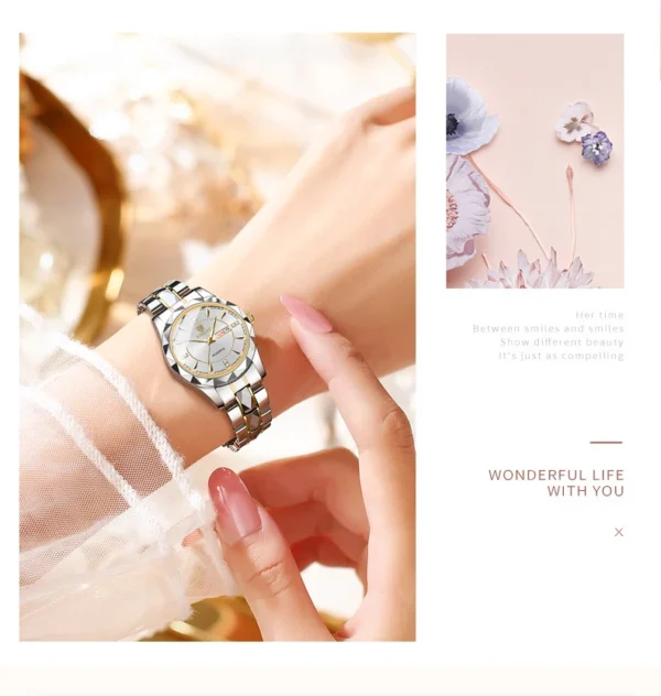 ⁦Montres de luxe en acier inoxydable pour femmes, montre-bracelet à quartz étanche pour dames, bracelet en or, cadeaux d'horloge féminine, nouvelle mode, 2024⁩ - الصورة ⁦5⁩