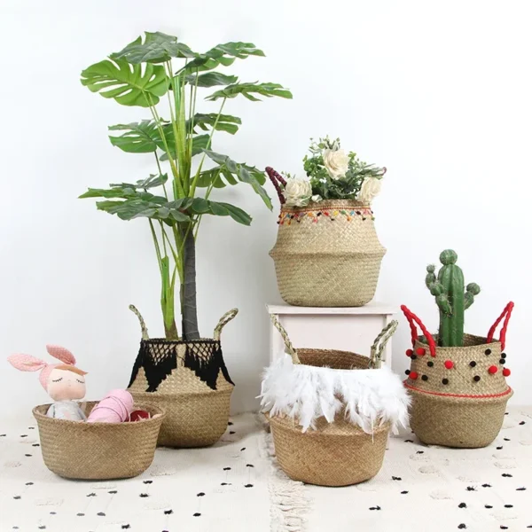 ⁦WUNICEF-mir en jonc de mer tissé pour pot de plantes, panier à linge, panier de pique-nique pour animaux de compagnie, panier à jouets, Osier⁩ - الصورة ⁦3⁩