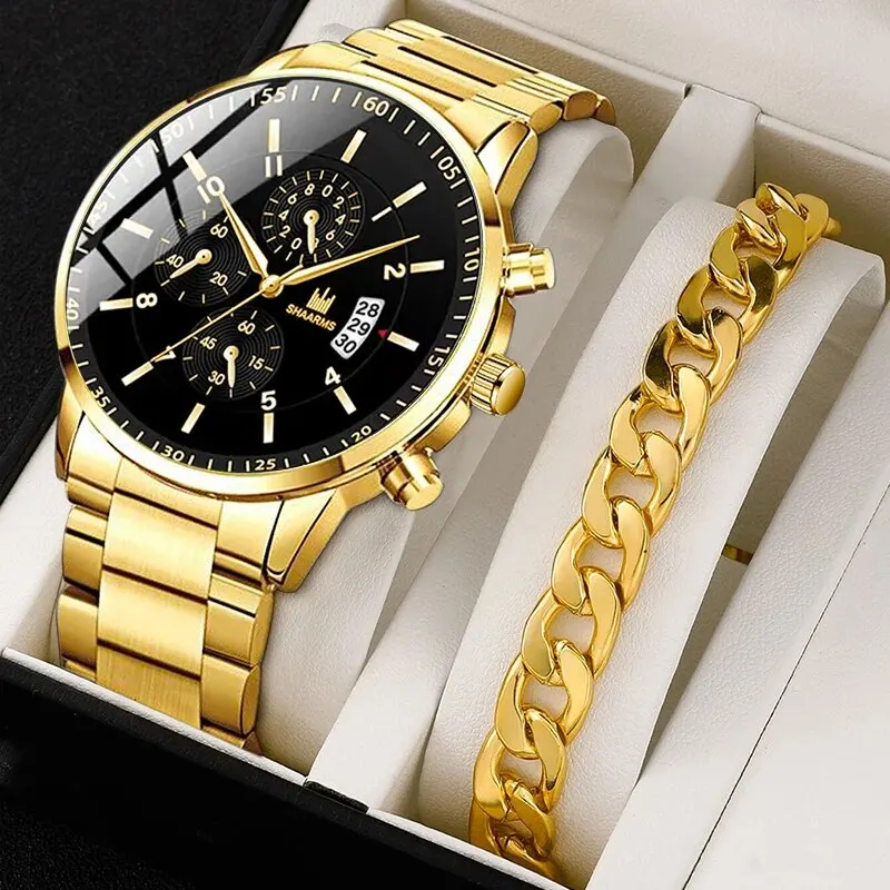 Montres en acier inoxydable pour hommes, montre-bracelet à quartz de luxe, horloge calendrier, montre d'affaires décontractée, ensemble de bracelets, Reloj zones bre, mode - الصورة 6