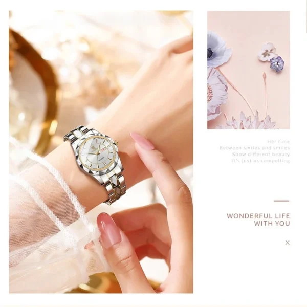 ⁦BINBOND-Montre Japonaise à Quartz Dorée pour Femme, Marque de Luxe, Bracelet en Acier Inoxydable, Date Semaine, Horloge⁩ - الصورة ⁦3⁩