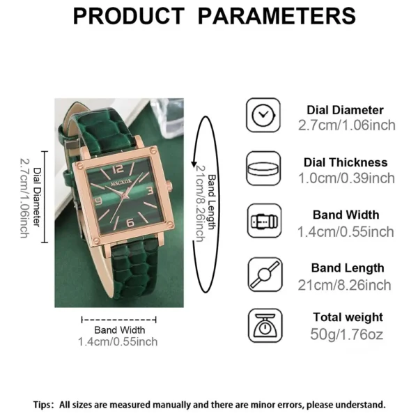⁦Ensemble de montres ceinture en cuir pour femmes, montres-bracelets à quartz pour dames, horloge habillée, lunettes décontractées, mode, 2 pièces⁩ - الصورة ⁦6⁩